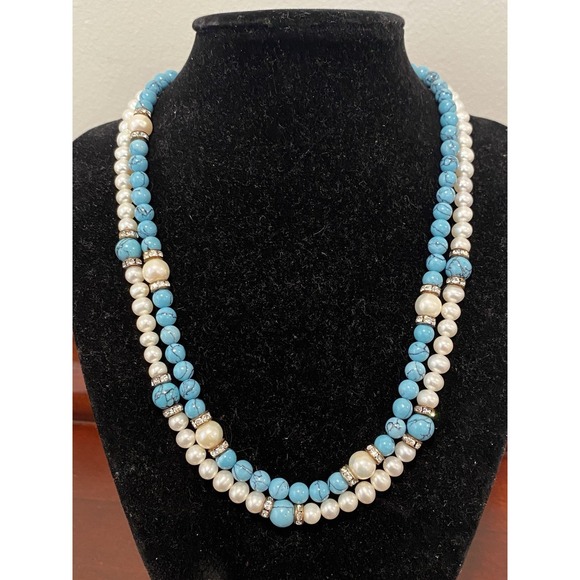 Danbury Mint Vintage Jewelry Set Turquoise Pearl 2 Necklaces, Bracelet, Earrings - Picture 4 of 10